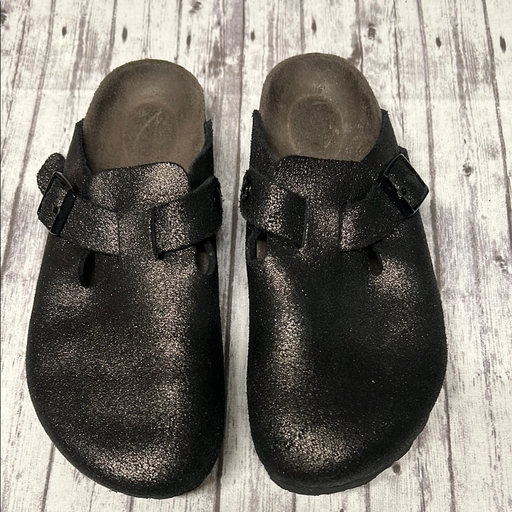 Birkenstock Boston Black shimmer Mules